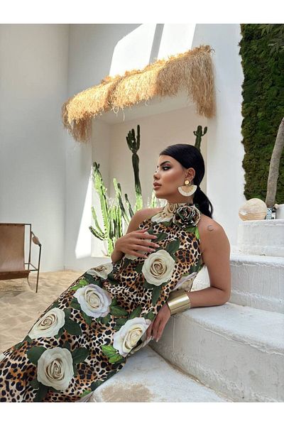 1Moda1Tarz Πράσινη λεοπάρδαλη και στάμπα τριαντάφυλλου - λουράκι ώμου Sandy Demon