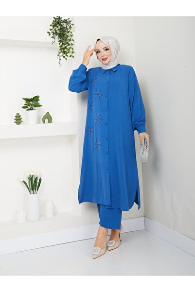 asyadabutik طقم مكون من قطعتين من Aerobin مقاس كبير - تونيك وقميص مزين بالترت...