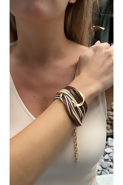 Kutcha Accessories Brown Cream Multiple Appearance Thick Bracelet