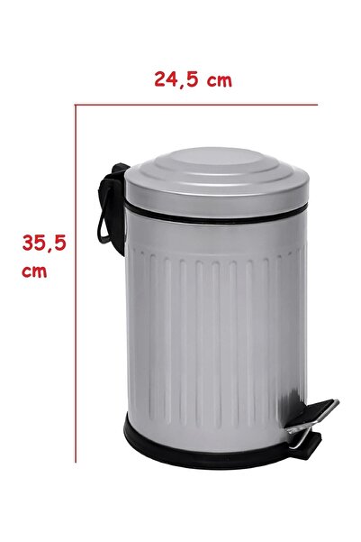 Zengin Çarşım 12 Lt Vintage Series Gray Garbage Bin with Shock Absorber Lid (BATHROOM - KITCHEN - TOILET - BALCONY)