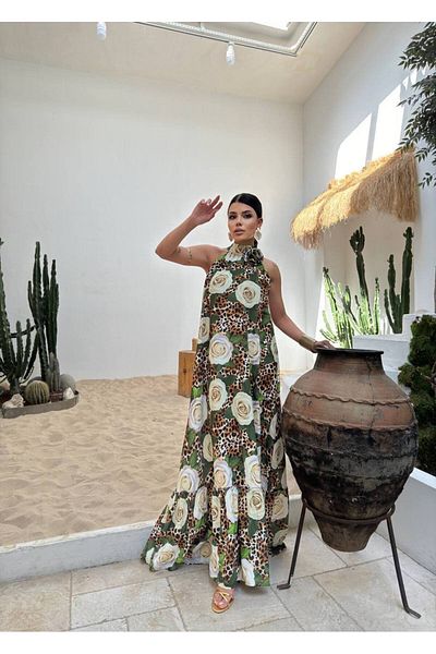 1Moda1Tarz Πράσινη λεοπάρδαλη και στάμπα τριαντάφυλλου - λουράκι ώμου Sandy Demon