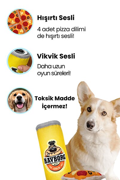 Havhav Market Köpek Oyuncak Seti 2 Adet Sesli Peluş Oyuncak Pizza ve Kutu İçecek Köpek Oyuncakları