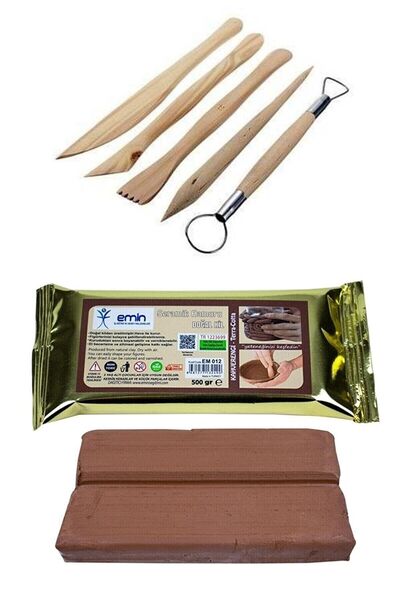 AYMAGNET Clay Dough Set, 500 gr Brown Ceramic Dough and Wooden Base, Modeling Mud, Coffee