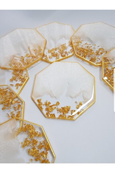 Sultan Tasarım قاعدة أكواب فردية من إيبوكسي على شكل ورقة ذهبية