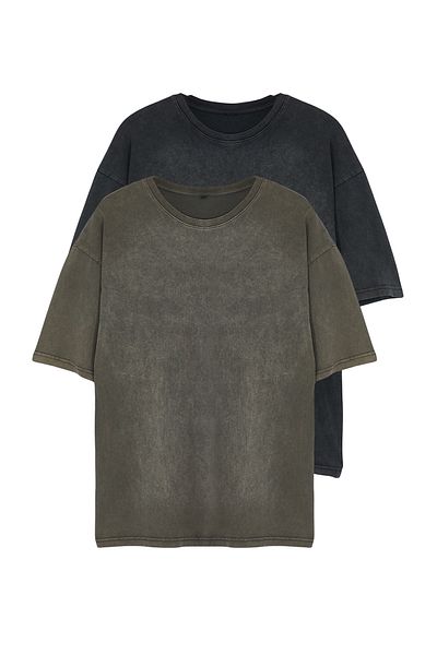 Trendyol Collection 2 csomagos fekete és barna talajszövet póló - Aged/Fad hatású TMNSS24TS00194