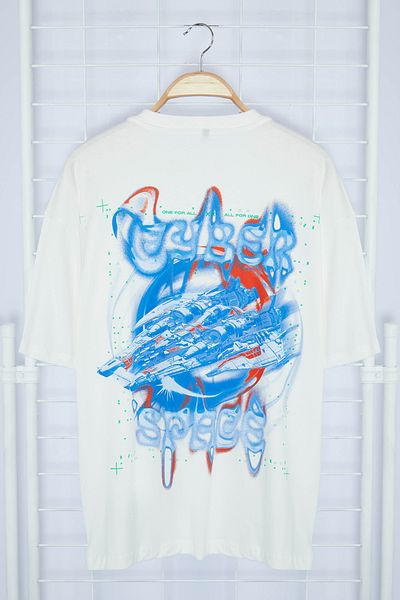 Trendyol Collection Ecru Oversize/Wide Cut Back Space Printed 100% Cotton T-shirt TMNSS24TS00017