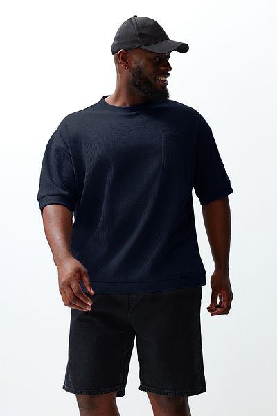Trendyol Collection AnThraciTe Oversize Premium T-Shirt - PockeTed, TexTured, Large Size TMNSS24BF00028