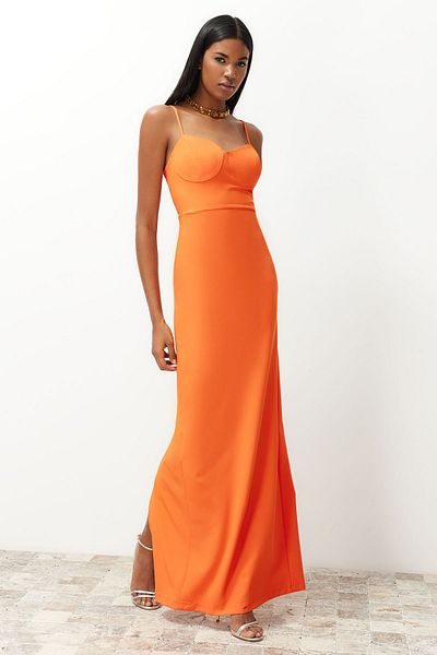 Trendyol Collection Long Orange Evening Dress - Chest Detail, Woven, Suitable for Body Type TPRSS24AE00115
