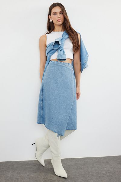 Trendyol Collection Kék duplasoros Midi farmer szoknya TWOAW25ET00008