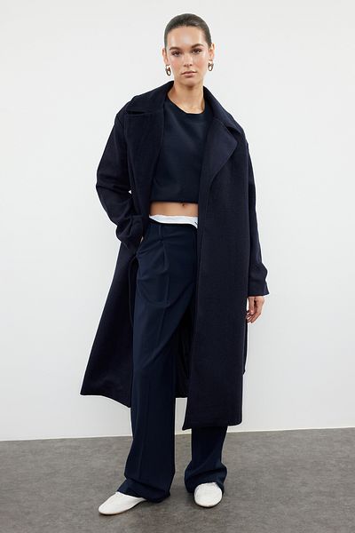 Trendyol Collection Námořnická modrá oversize vlněný kabát - odnímatelný uvnitř, TWOAW25KB00021