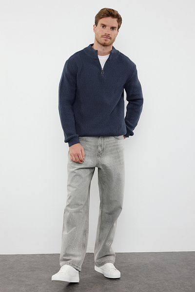 Trendyol Collection Indigó alkalmi sima kötöttáru pulóver - fél garbó TMNAW22KZ1908