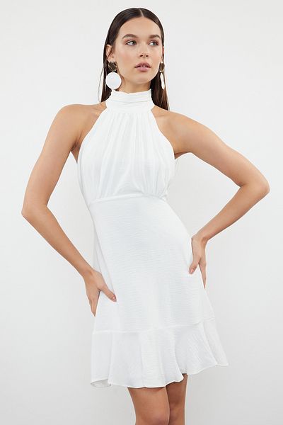 Trendyol Collection A-line Ecru Halter Neck Mini Dress - TWOSS21EL1538