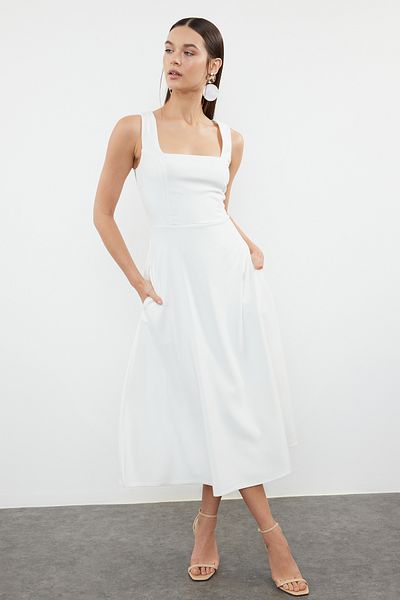 Trendyol Collection Ecru Midi szőtt ruha - TWOSS24EL01038