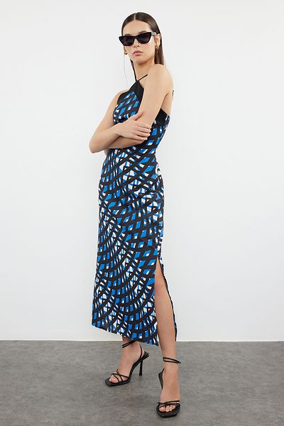 Trendyol Collection Geometric Patterned Black Woven Dress - Straight Cut TWOSS24EL01039