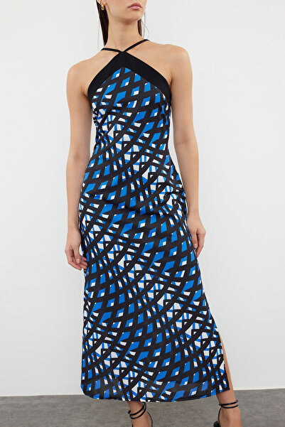 Trendyol Collection Geometric Patterned Black Woven Dress - Straight Cut TWOSS24EL01039