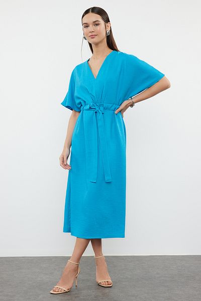 Trendyol Collection Rochie midi cu curea albastră în linie A - TWOSS23EL01543