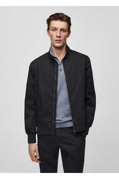 MANGO Man Stretch βαμβακερό μπουφάν με φερμουάρ