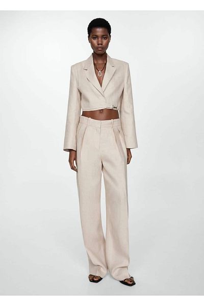 MANGO Woman Μπουφάν λινό Blazer - Double Breasted Crop Crop