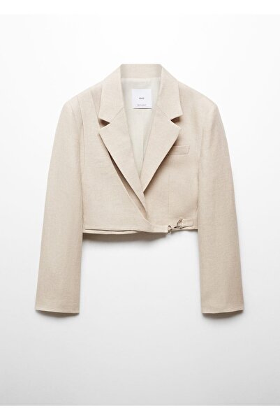 MANGO Woman Kruvaze crop keten blazer ceket