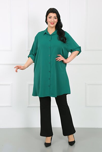 By Alba Collection Σμαραγδένιο πράσινο ύφασμα του Ντουμπάι Plus Size Tunic