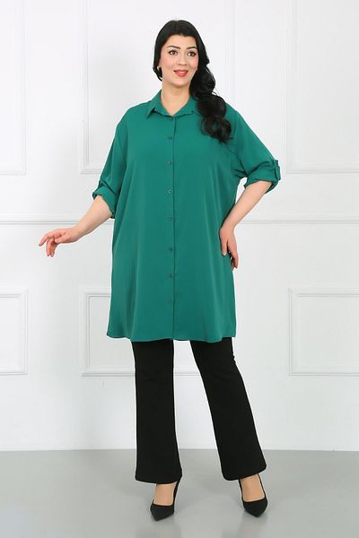By Alba Collection Emerald Green Dubai Fabric Large Size Tunic