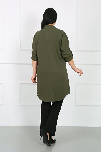 By Alba Collection Plus Size Women's Tunic - Khaki Dubai Fabric