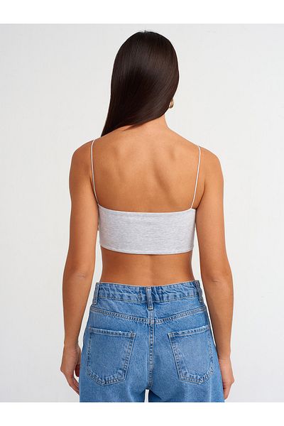 Dilvin 20858 Gray Melange Strappy Crop Top