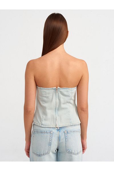 Dilvin 50725 Bustieră din denim - Adunat pe lateral, Nuanță