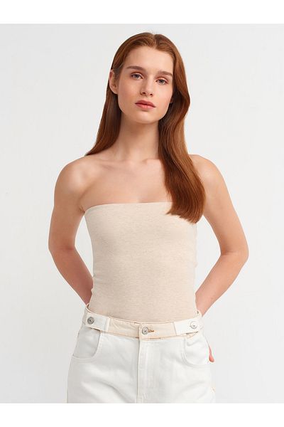 Dilvin 20831 Strapless Blouse-Beige Melange