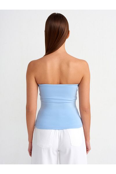 Dilvin 20659 Strapless Blouse-Blue