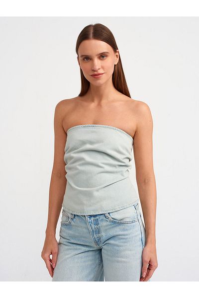 Dilvin 50725 Bustieră din denim - Adunat pe lateral, Nuanță