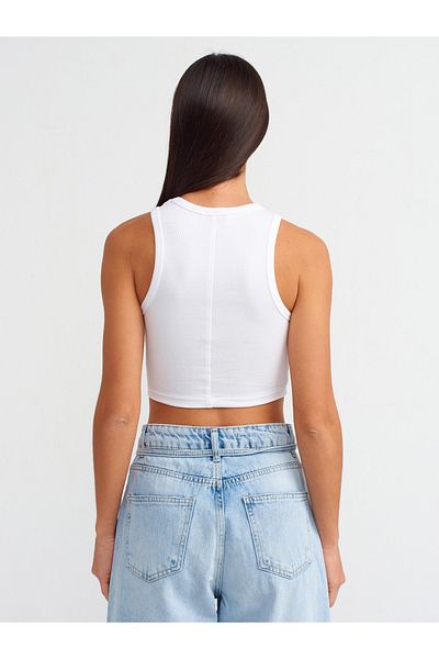 Dilvin 20819 Καρδιά Κεντητό Crop Top-Λευκό