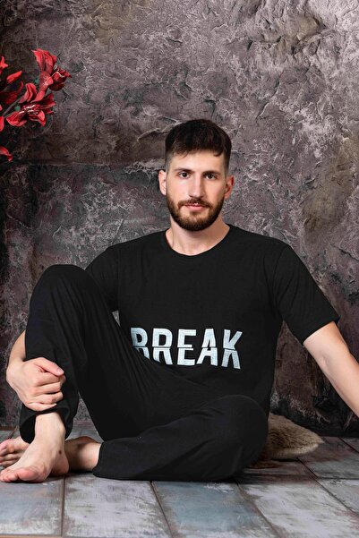 CALİA Men's Crew Neck Single Jersey Printed Short Sleeve Pajama Set