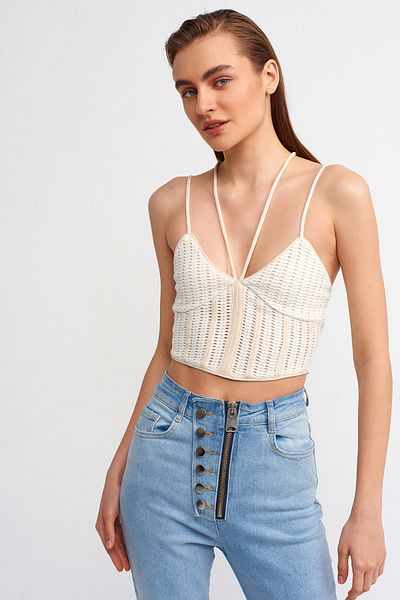 Dilvin 20106 Mesh Crop Top-raw