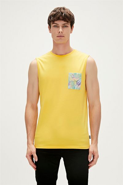 Bad Bear Monstera Tank-top Mustard Patterned Men's Tank Top