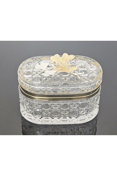 atabey home collection قطع 13 سم - غطاء فاخر، وعاء سكر وصندوق مجوهرات، تصميم فراشة وتفاصيل ذهبية