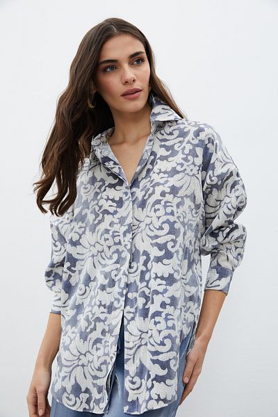 Sateen Μακρύ πουκάμισο με Indigo σχέδιο