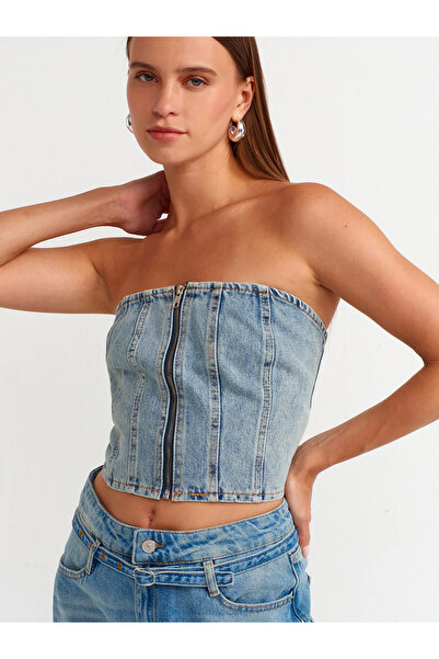 Dilvin 50726 Бюстьє з тонованого деніму - манжети на спині