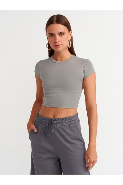 Dilvin Γυναικείο Body Fitted Crop Top-γκρι 30936