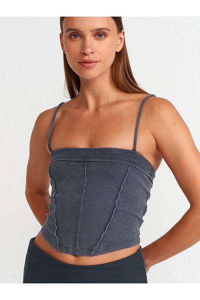 Dilvin 20794 Anthracite Strappy Crop Top