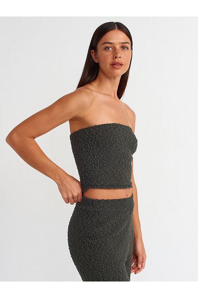 Dilvin 10575 Model Strapless Khaki Knitwear Top