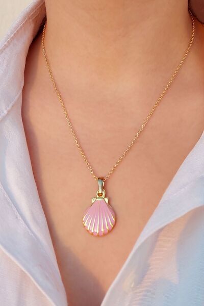 PlnDesign Kadın Yeni Sezon Pudra Pembe Midye Figürlü Trend Kolye