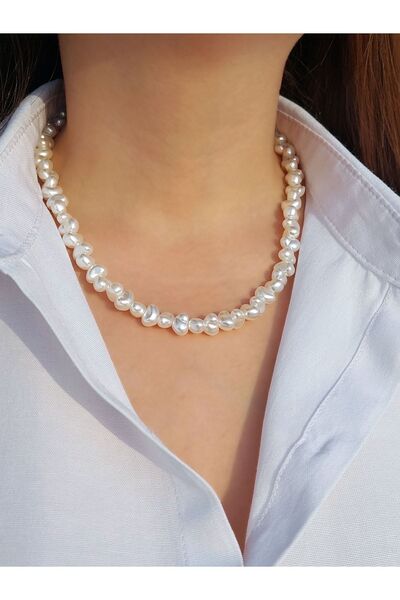 Chehra Design Kadın Barok Beyaz Inci Detaylı Kolye