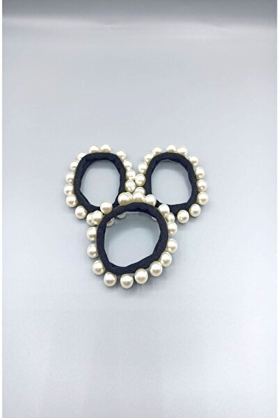 Naz aksesuar Naz Kadın Beyaz Incili 3 Lü Kalın Lastik Toka