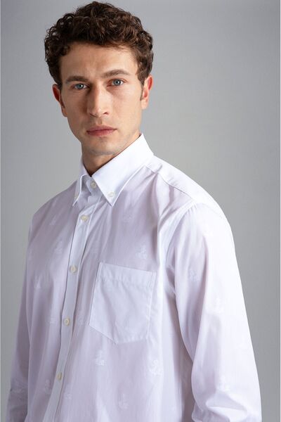 PAUL&SHARK Men's Brand Logo Buttoned Long Sleeve White Shirt24413310-L06