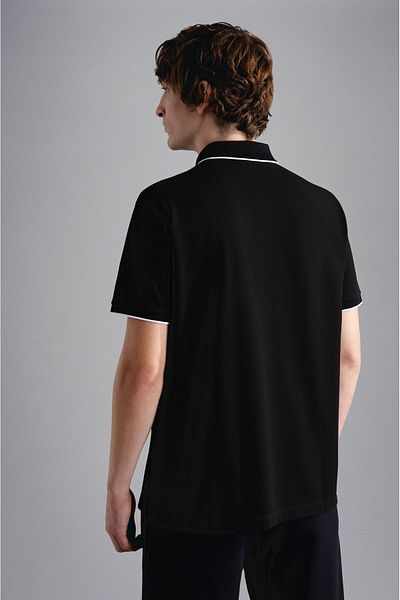 PAUL&SHARK Tricou negru cu gât polo pentru bărbați, cu mânecă scurtă, pentru utilizare zilnică24411334-011