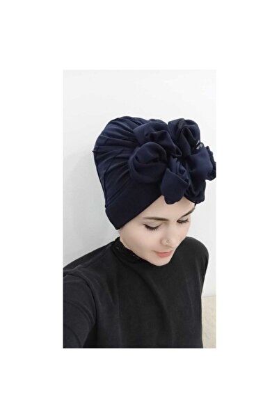BAV Butik Ayvitrin غطاء رأس نسائي بتفاصيل شريطية على الوجهين باللون الأزرق ال...