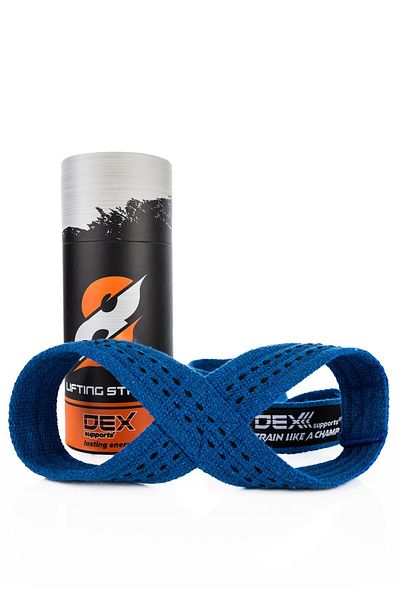Dex Supports Lasting Energy Blue Color 8 Loop Lifting Straps - Barbell Strap 2 Pack