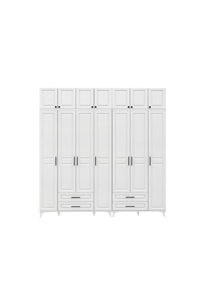 GuneyStore Ücretsiz Montaj Gözde 7 Kapaklı Yüklüklü Komple Mdf Beyaz Gardırop