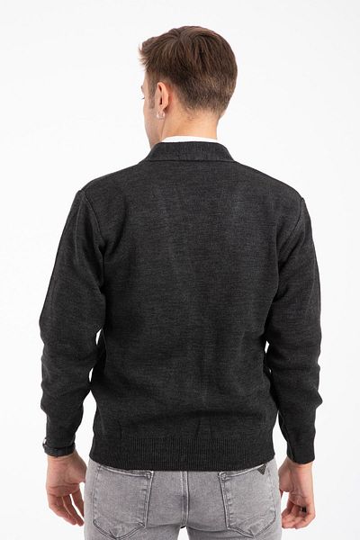 Mutlu City Men's Middle Age and Above Knitwear Knitted Acrylic Winter Dad Cardigan 2057-grey-buttoned
